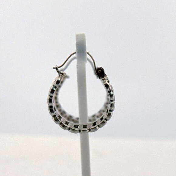 Estate Sterling Silver 925 Hoop Earrings Textured Links Design, 4.1g, Marked - Picture 2 of 8